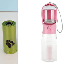 Lade das Bild in den Galerie-Viewer, Tragbare Hunde Katzen Trinkflasche mit Futterbehälter und Kotbeutel Dispenser 3 In 1 auslaufsicher Multifunktionale Wasserflasche Haustier Produkte
